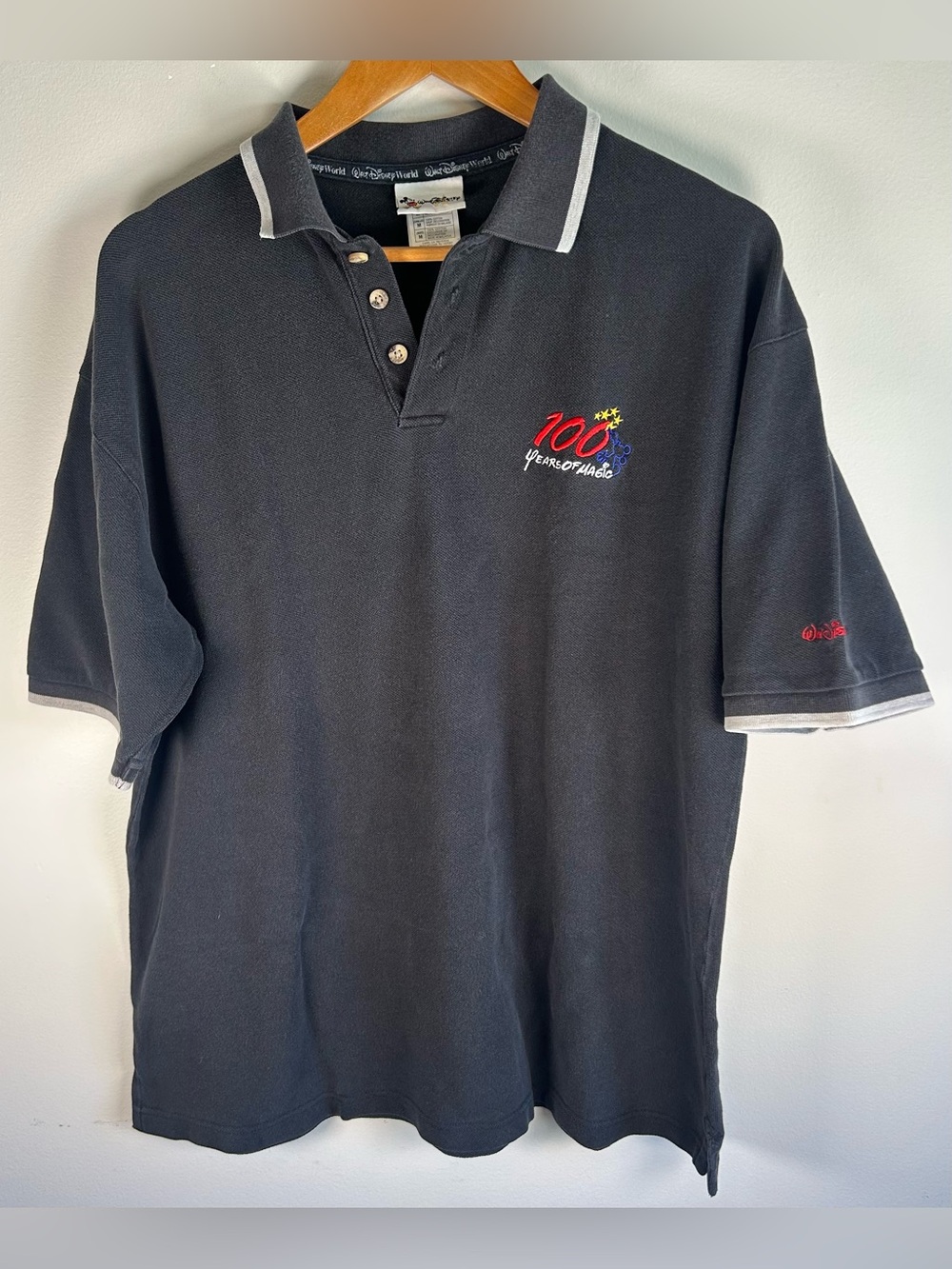 Vintage Walt Disney World Men’s Polo Shirt Sz M Faded Black 100 Years Of Magic